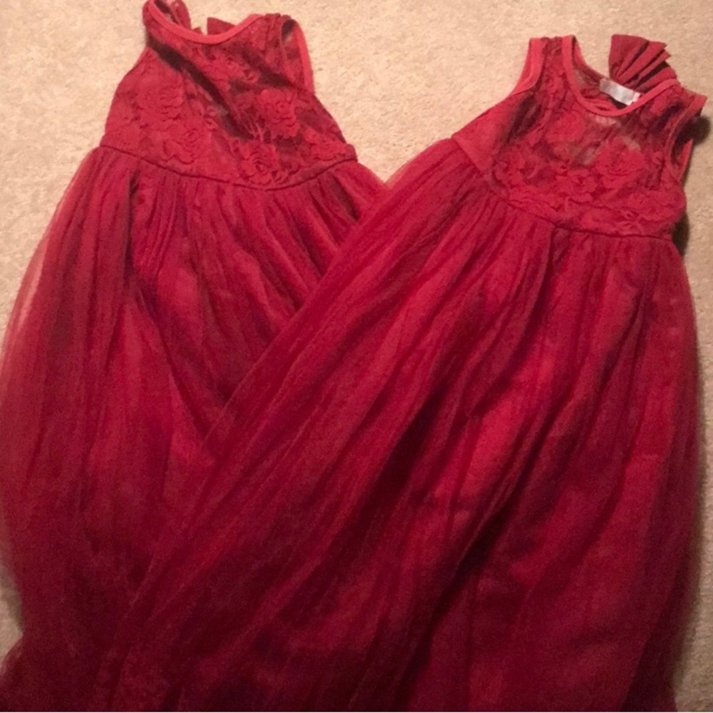 Red lacy formal gown